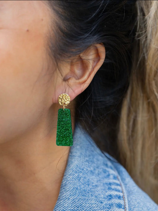 Mia Earrings - Green Glitter