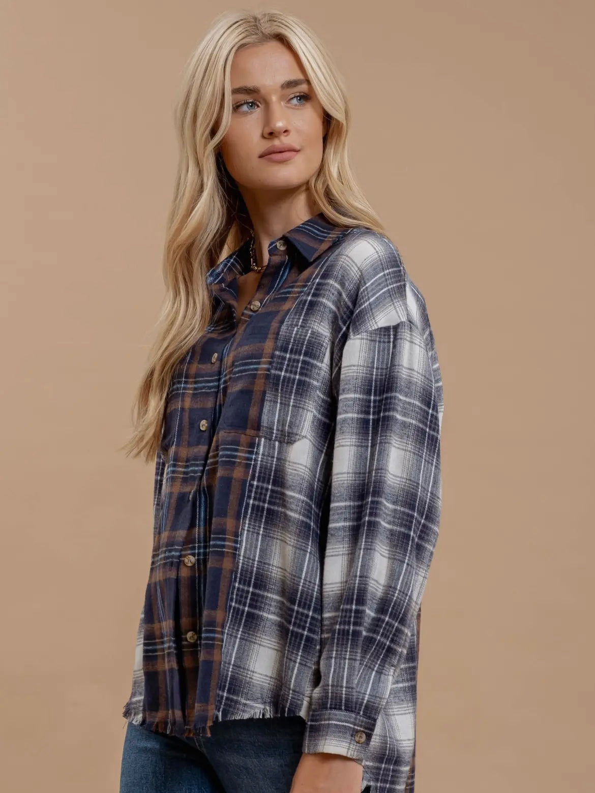 Plaid Patchwork Button Down