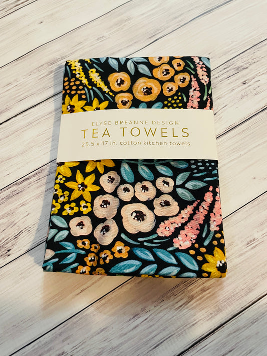 Black Floral Tea Towels