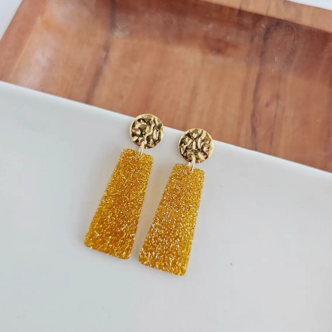 Mia Earrings - Yellow Glitter