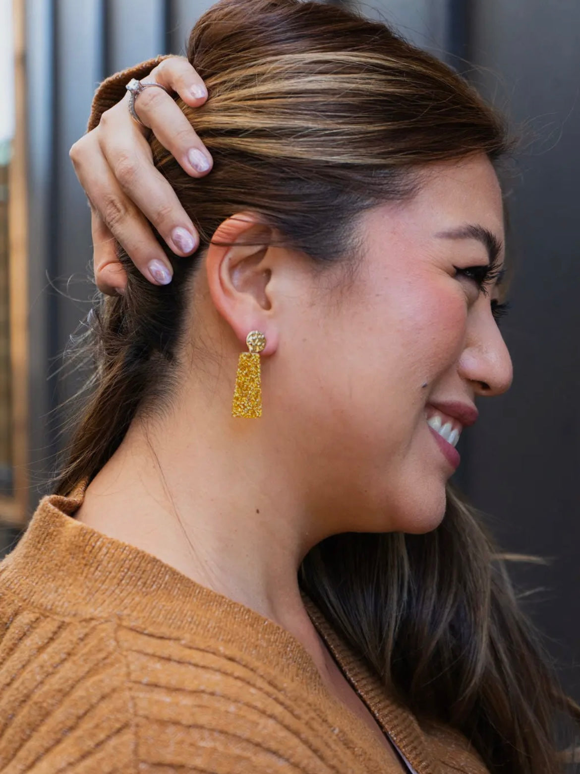 Mia Earrings - Yellow Glitter