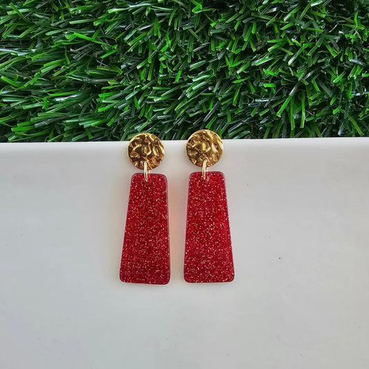 Mia Earrings - Red Glitter