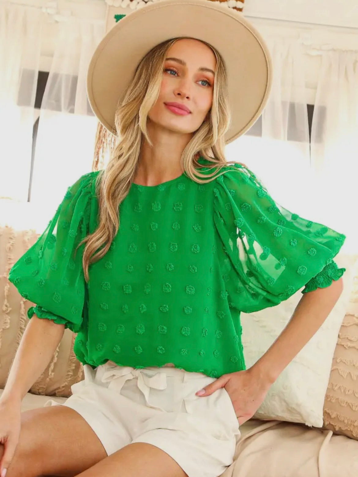 Green Dotted Blouse