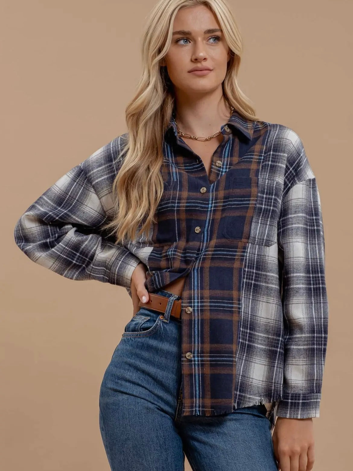 Plaid Patchwork Button Down