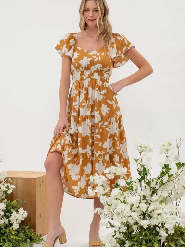 Caramel Floral Dress